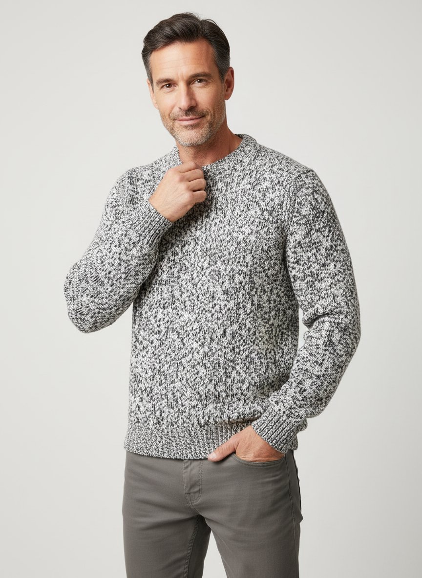 Pullover, Baumwolle, weiß-schwarz meliert