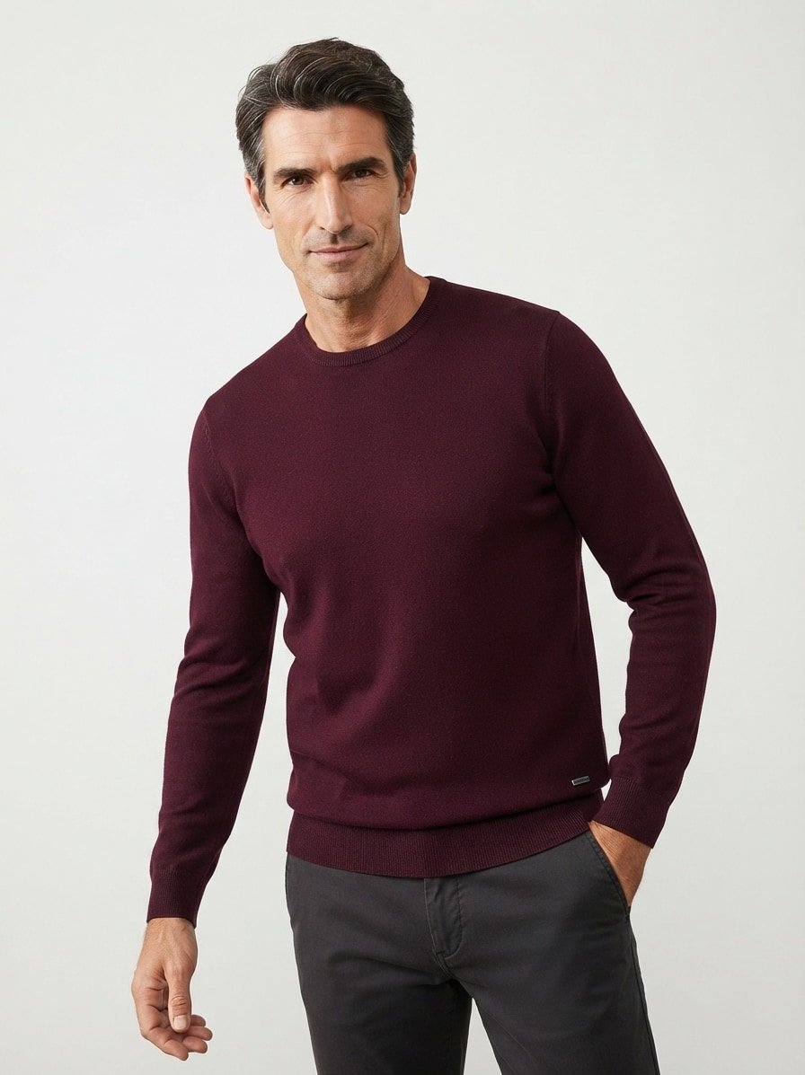 Pullover, Extrafein Merinowolle Baumwolle, dunkelrot