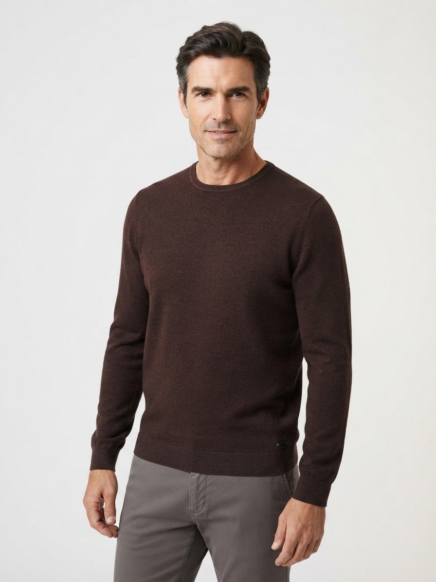 Pullover, Extrafein Merinowolle Baumwolle, braun meliert