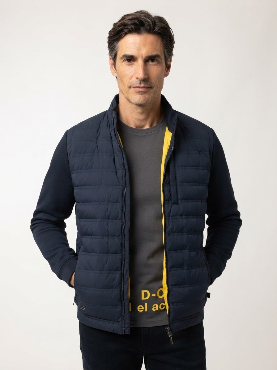 Hybrid Jacke, Mikrofaser wasserabweisend, dunkelblau