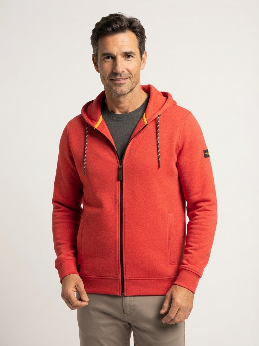 Sweatjacke, Baumwolle, orange meliert