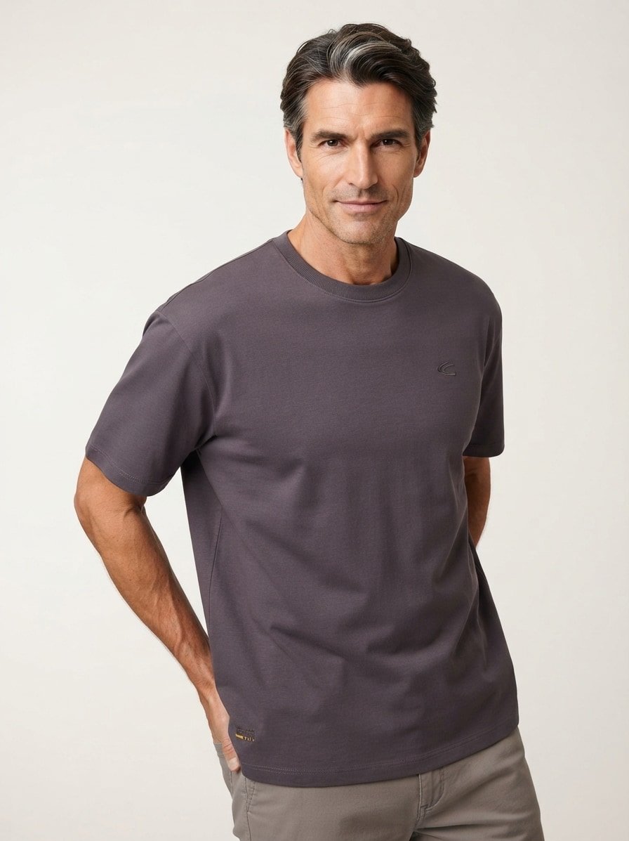 T-Shirt, Relaxed Fit, Baumwolle, mit Rückenprint, grau