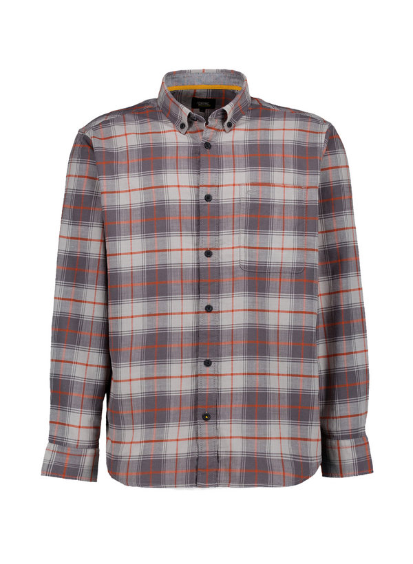 Hemd, Baumwoll-Stretch, Button Down, Brusttasche, grau-orange kariert