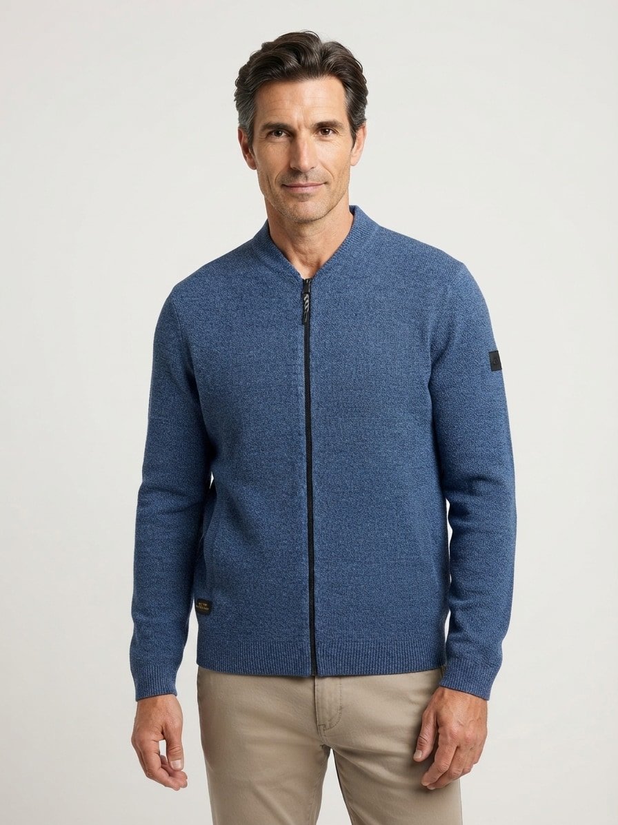 Strickjacke, Bio Baumwolle, blau meliert