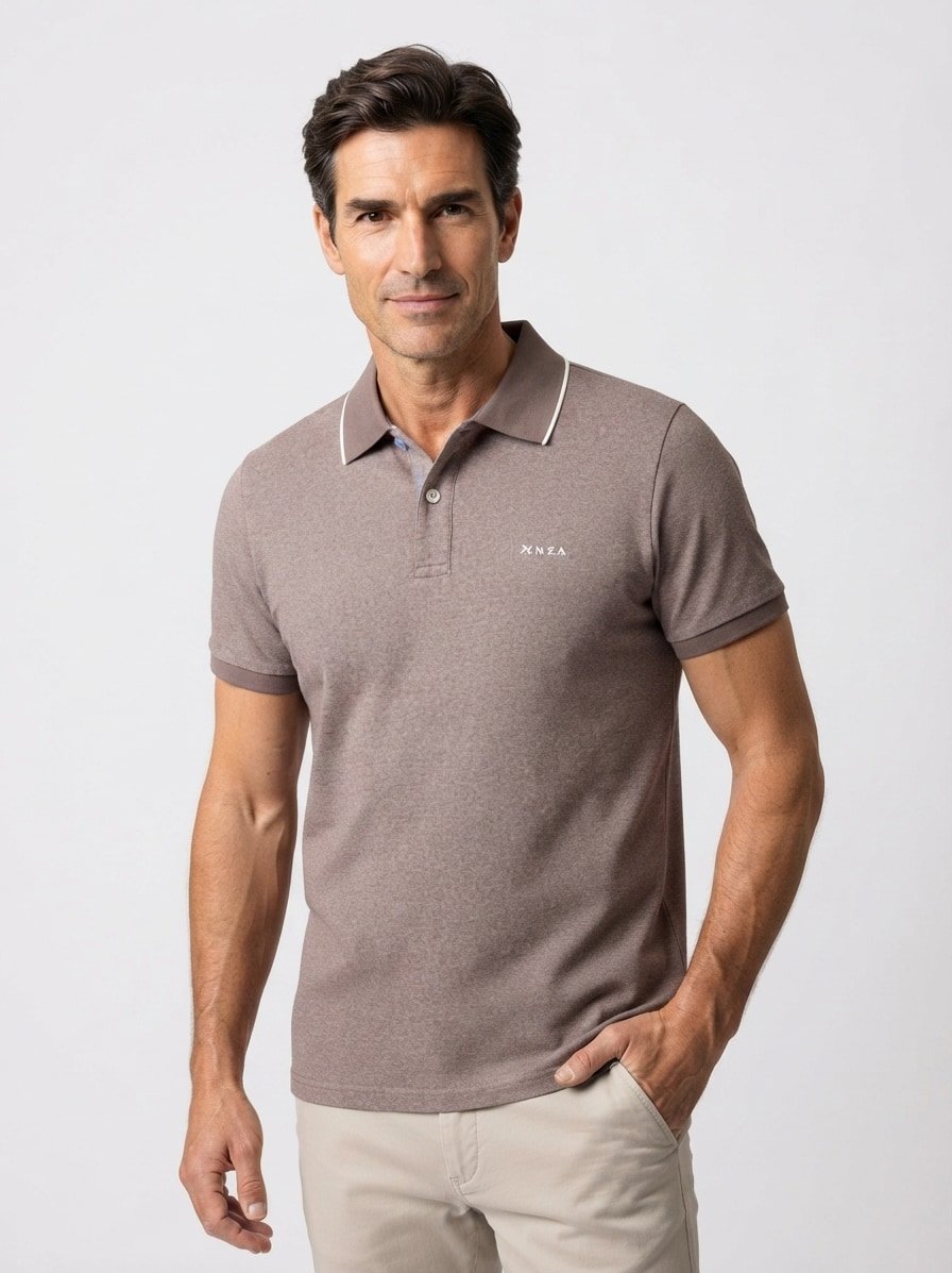 Polo-Shirt, Baumwoll-Piqué, hellbraun meliert