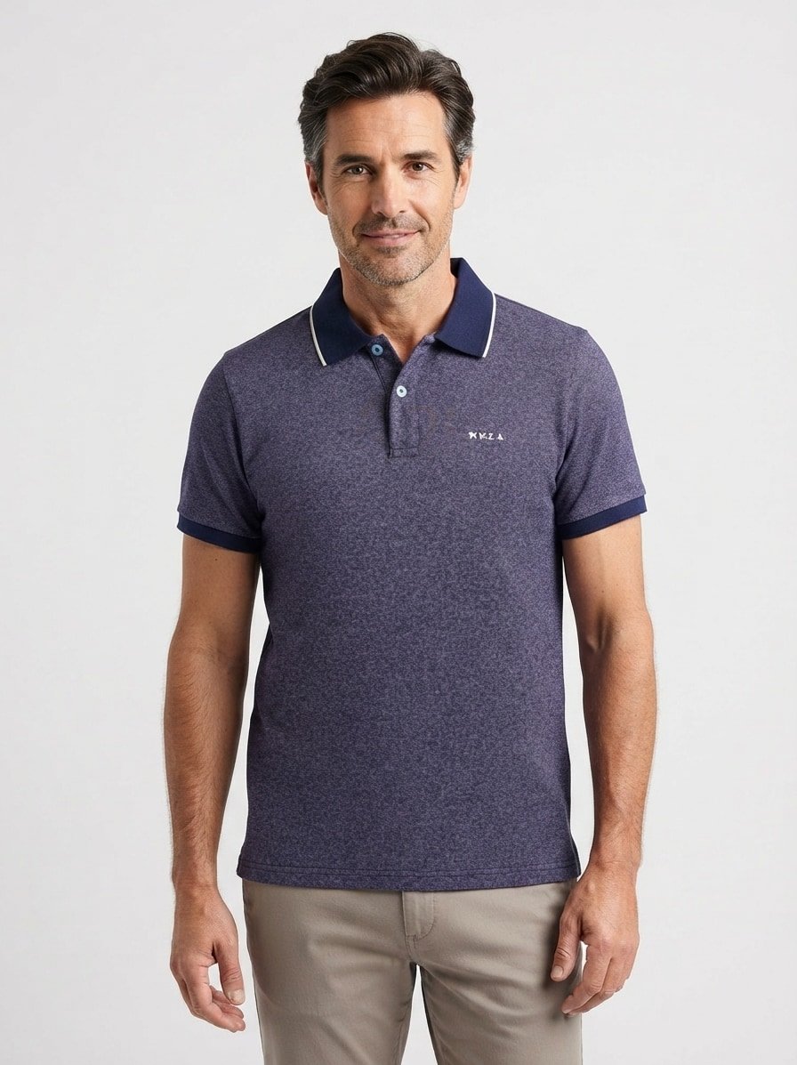 Polo-Shirt, Baumwoll-Piqué, navy meliert