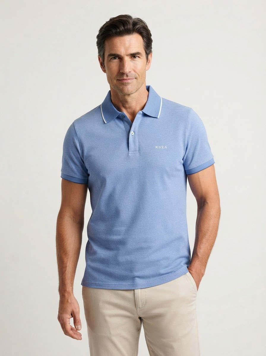 Polo-Shirt, Baumwoll-Piqué, blau meliert