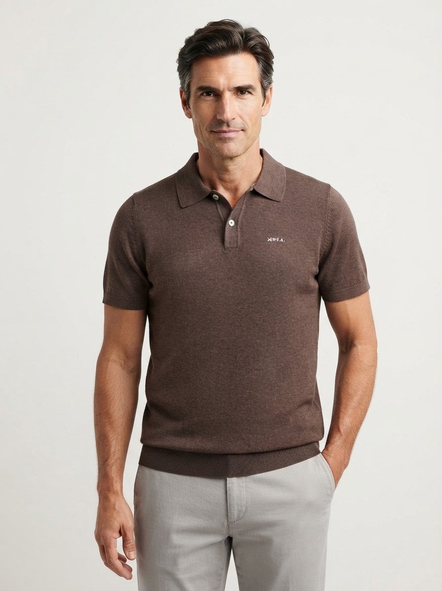 Polo-Shirt, Feinstrick, braun meliert