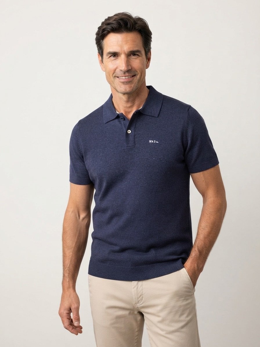 Polo-Shirt, Feinstrick, navy meliert