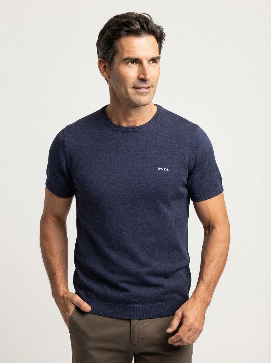 T-Shirt, Strick, navy meliert