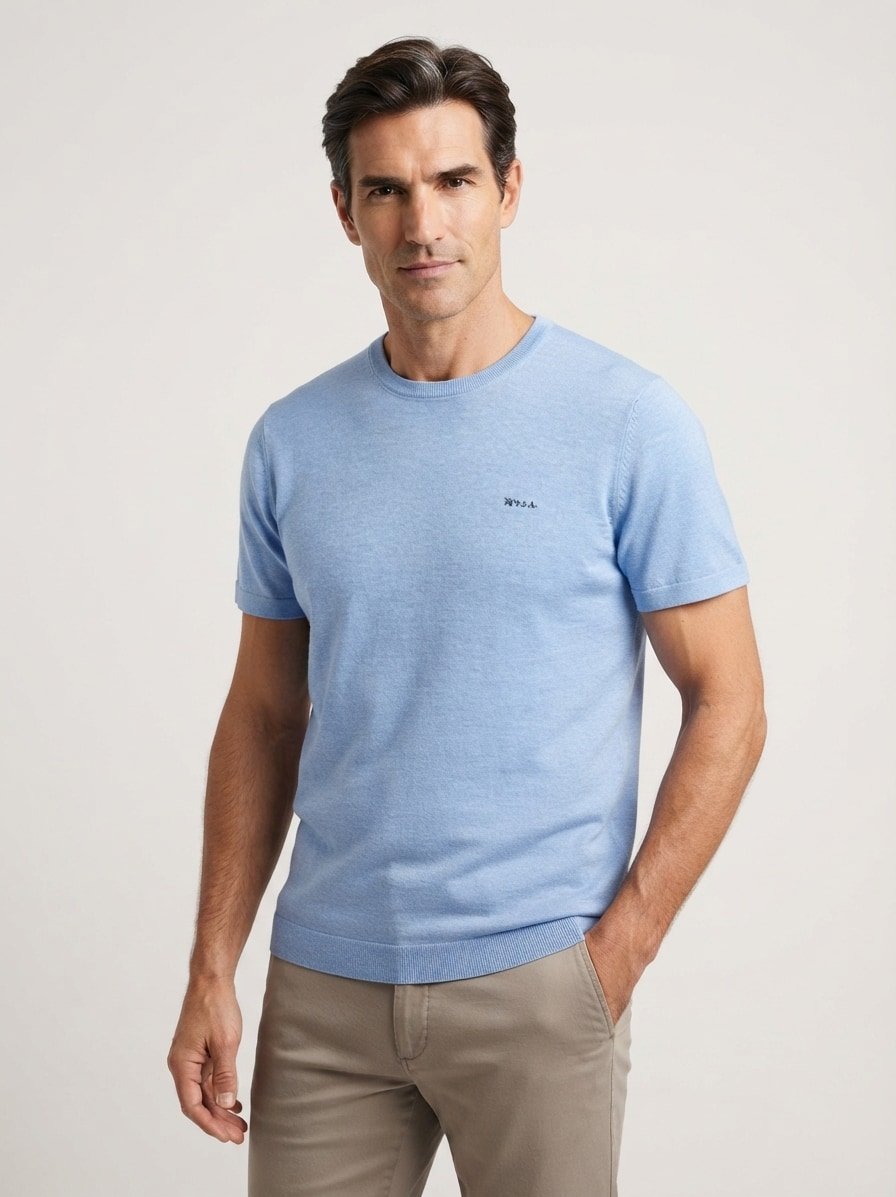 T-Shirt, Strick, blau meliert