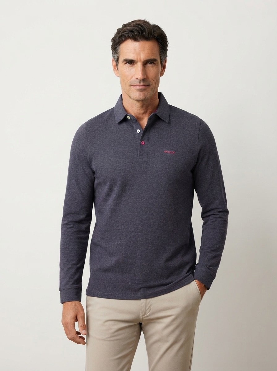 Polo-Shirt, Baumwoll-Piqué, navy melange
