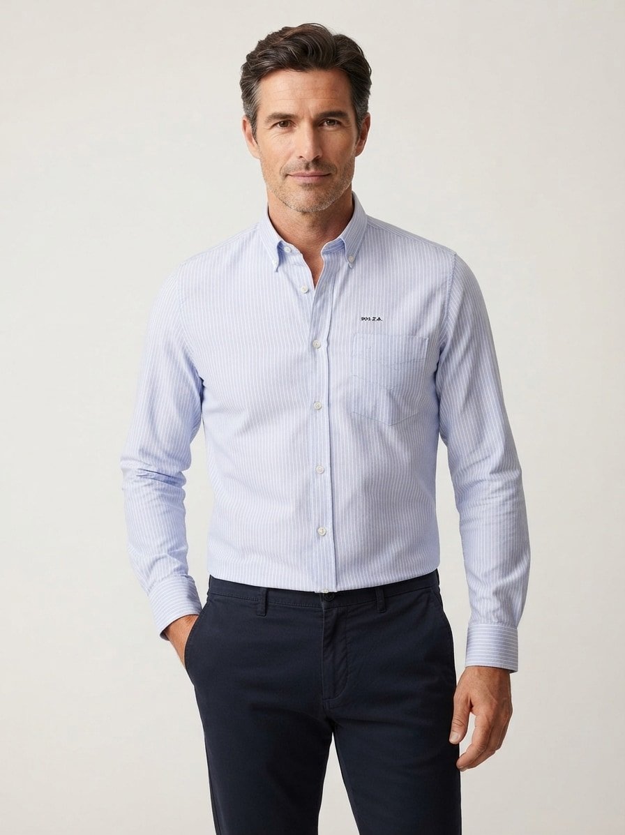 Hemd, Baumwoll-Stretch, Button-Down, Brusttasche, hellblau gestreift