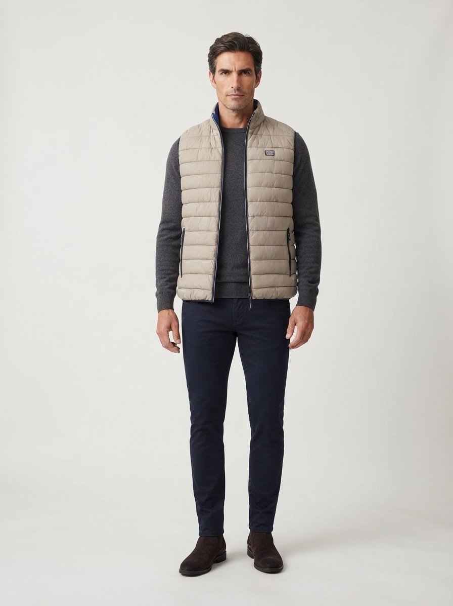 Steppweste, Mikrofaser wasserabweisend, beige-navy