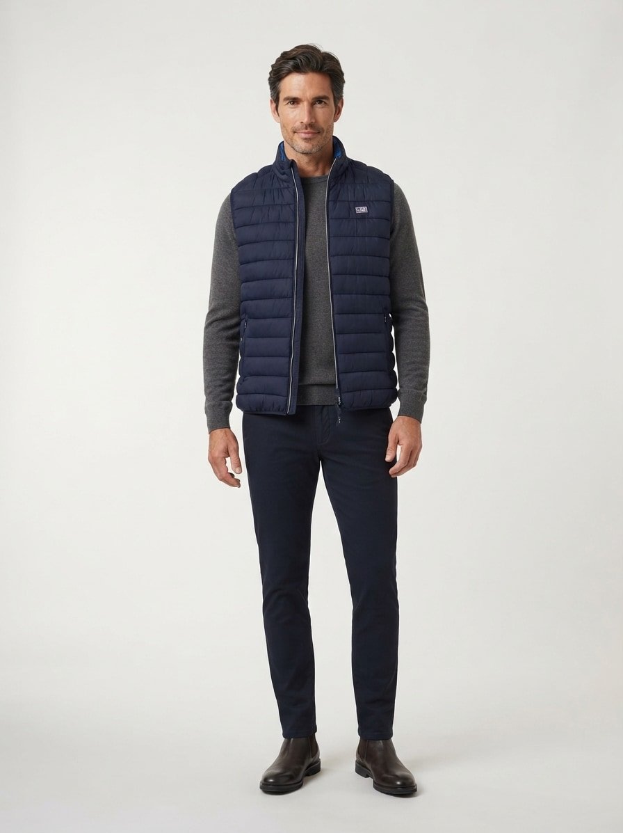 Steppweste, Mikrofaser wasserabweisend, navy-rot