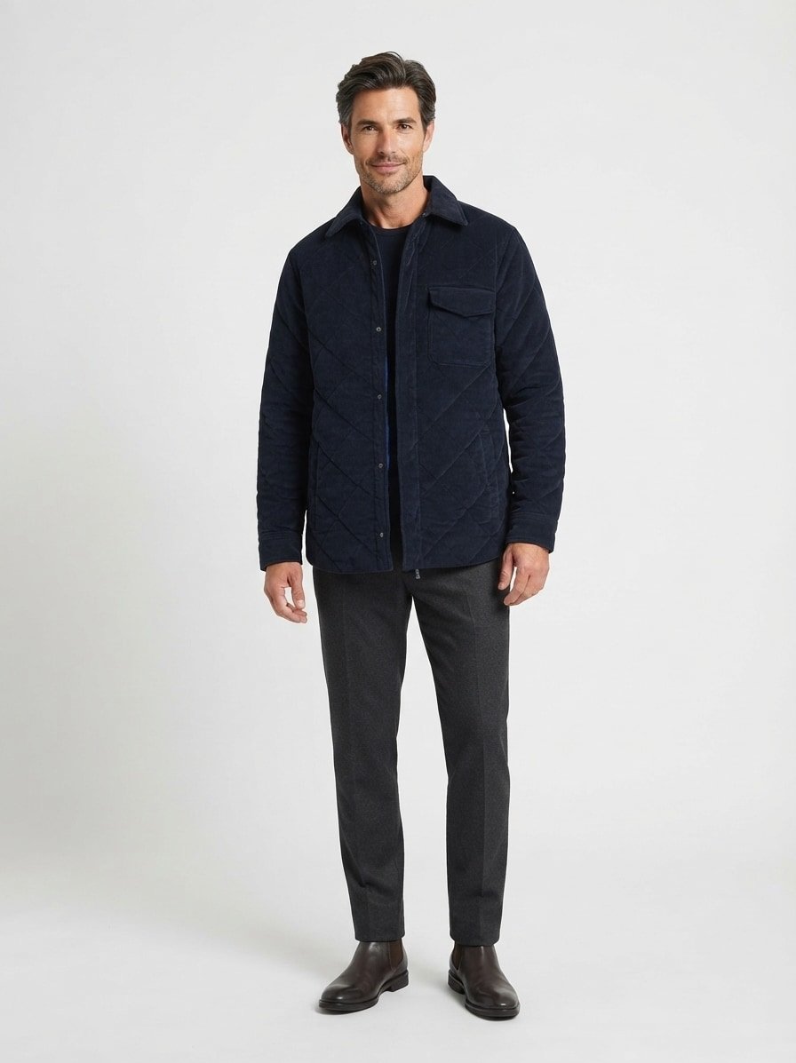 Overshirt, Cord, navy wattiert