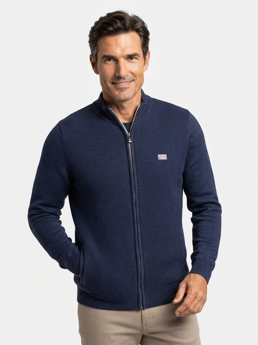 Cardigan, Baumwolle-Leinen-Mix, navy
