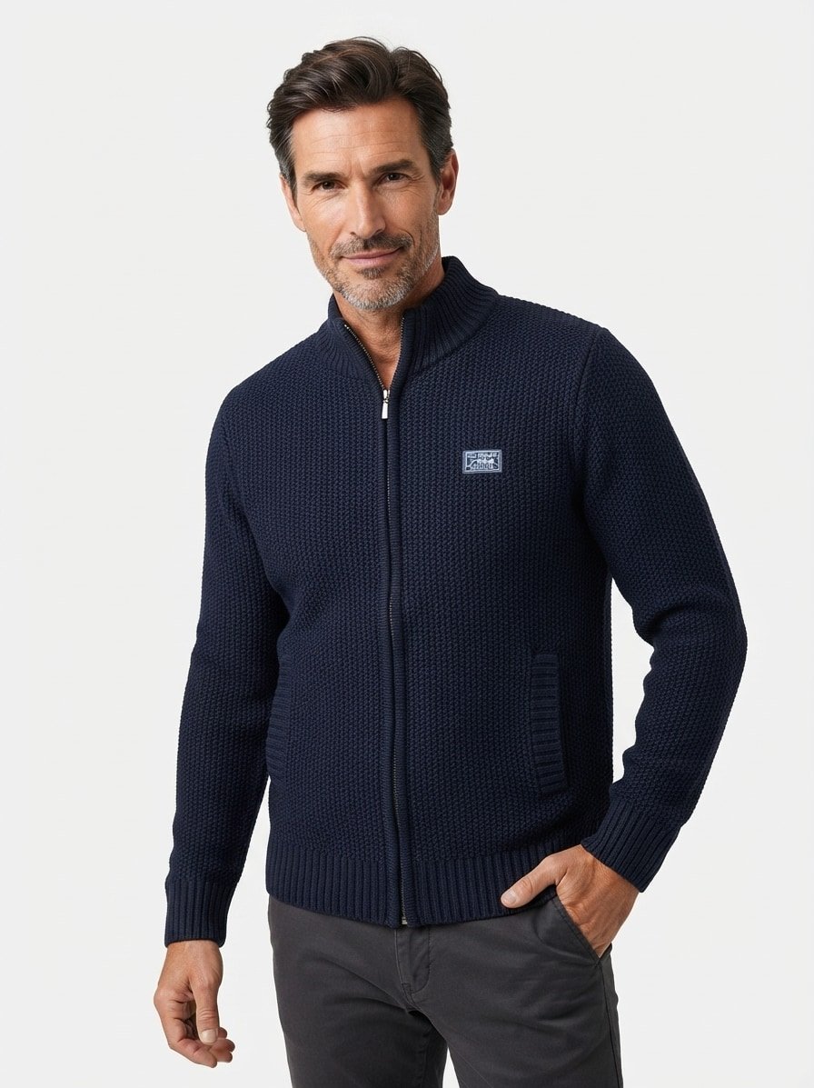 Cardigan, Wollmischung, navy struktuiert