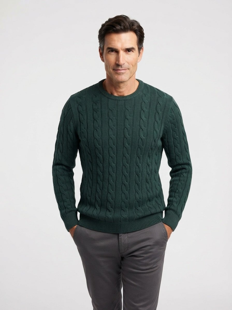 Pullover, Baumwolle, dunkelgrün strukturiert