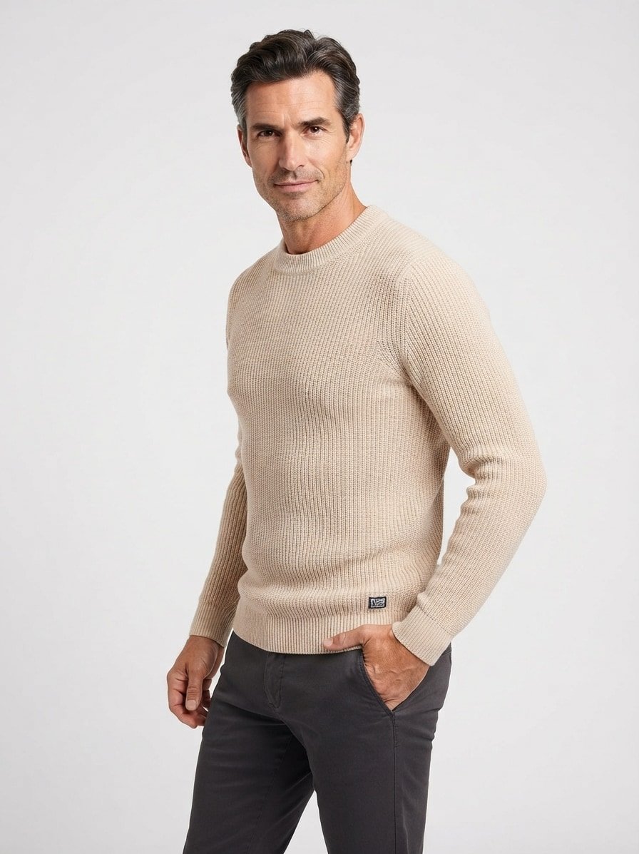 Pullover, Baumwolle, sand strukturiert