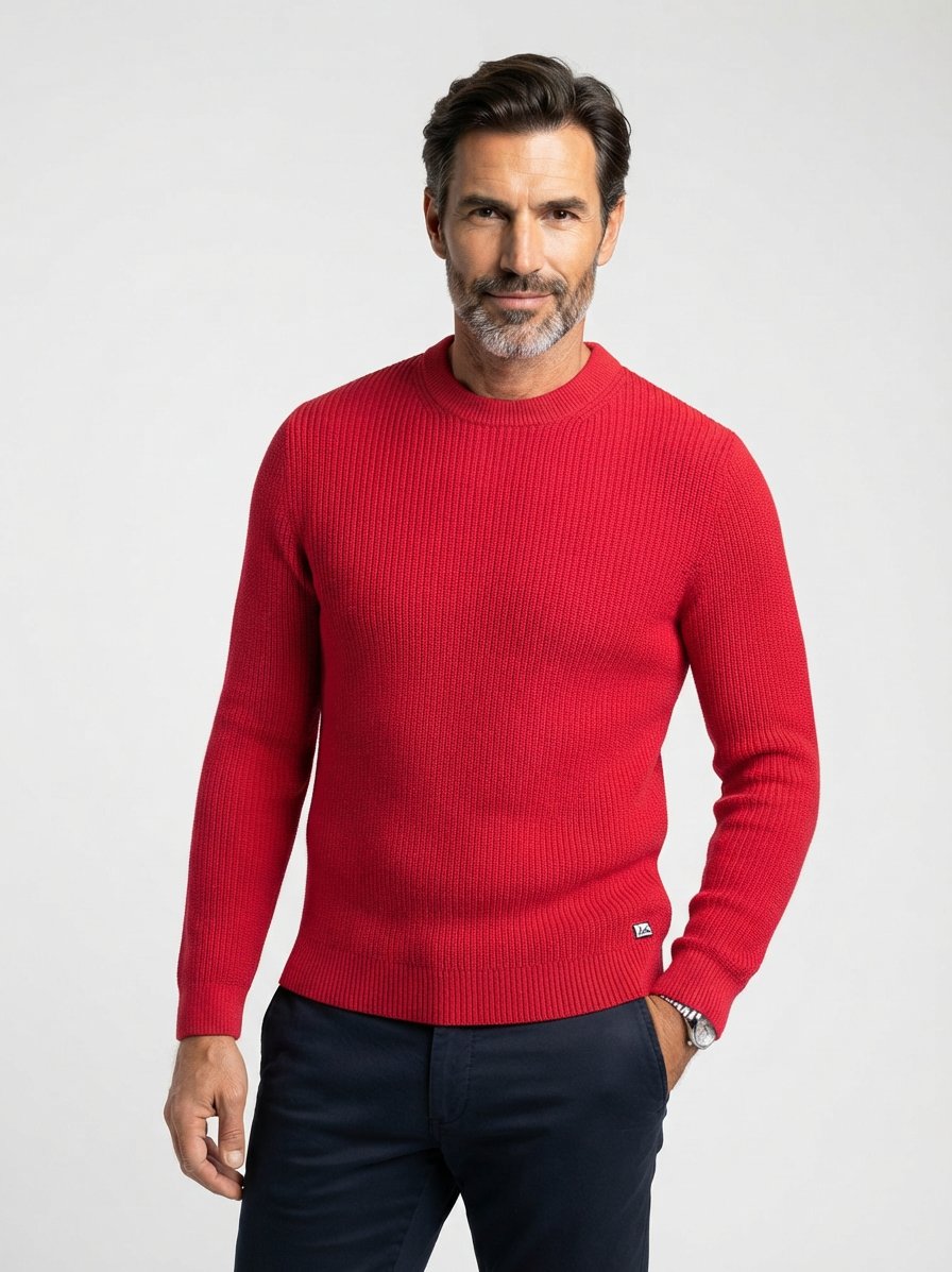 Pullover, Baumwolle, rot strukturiert