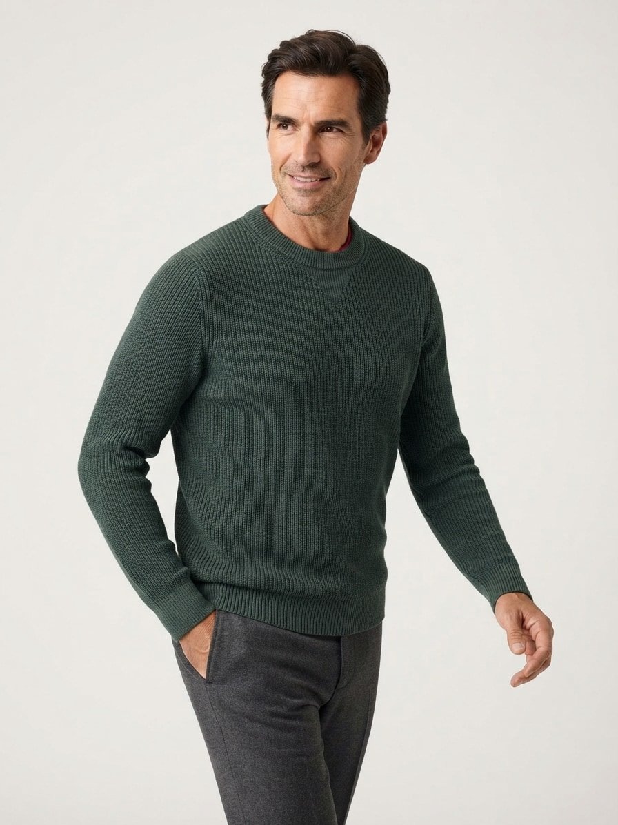 Pullover, Baumwolle, dunkelgrün strukturiert