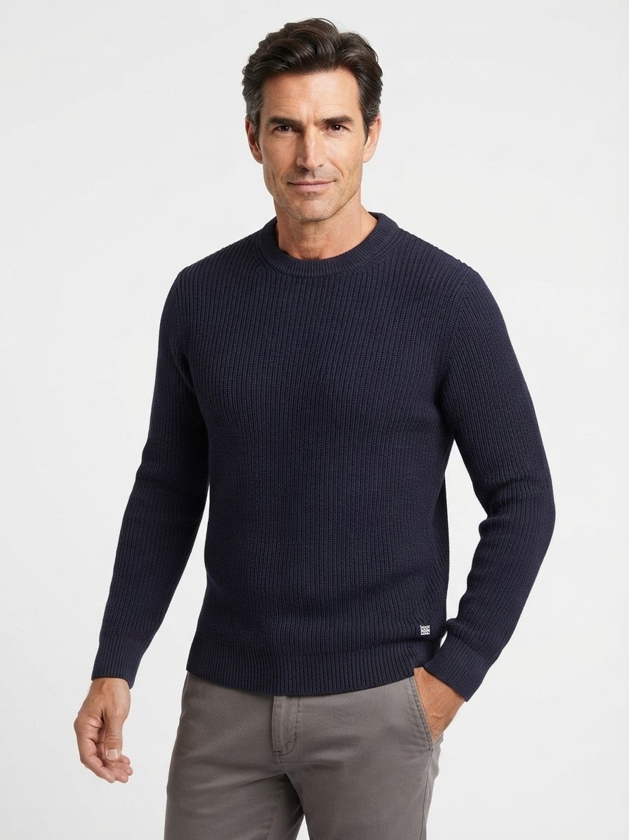 Pullover, Baumwolle, navy strukturiert