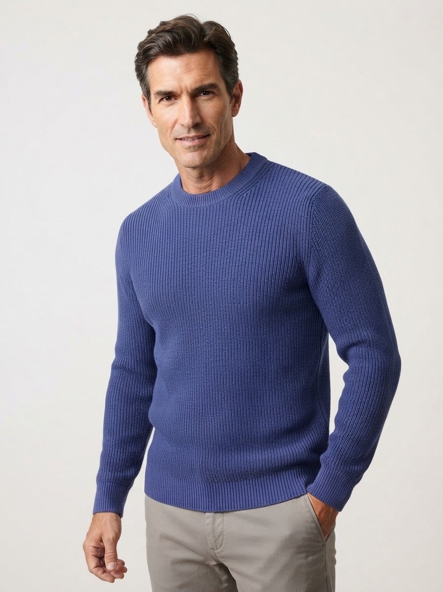 Pullover, Baumwolle, blau strukturiert