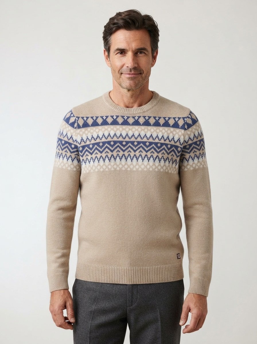 Pullover, Wollmischung, sand gemustert
