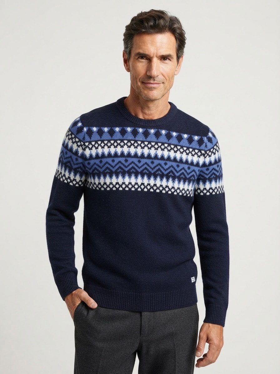 Pullover, Wollmischung, blau gemustert