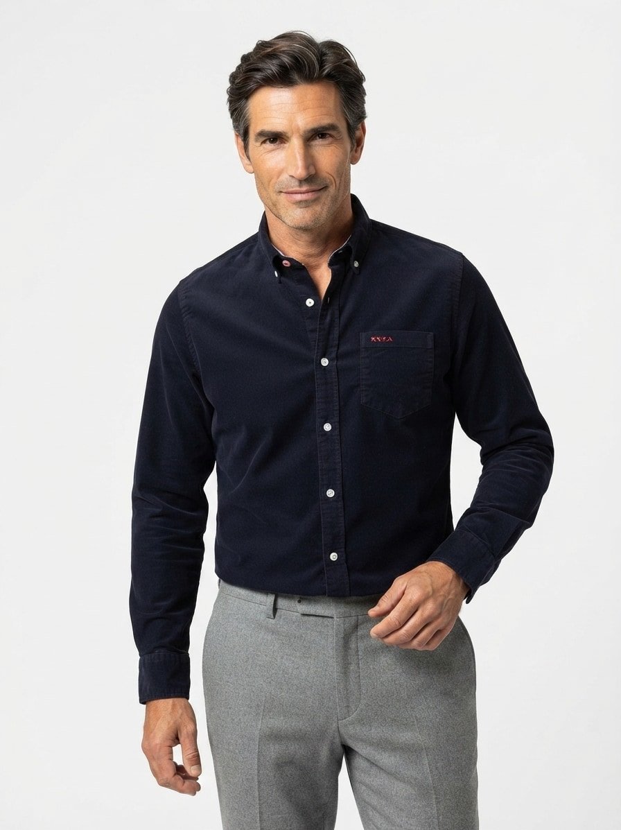 Hemd, Regular Fit, Stretch Cord, Button-Down, Brusttasche, navy