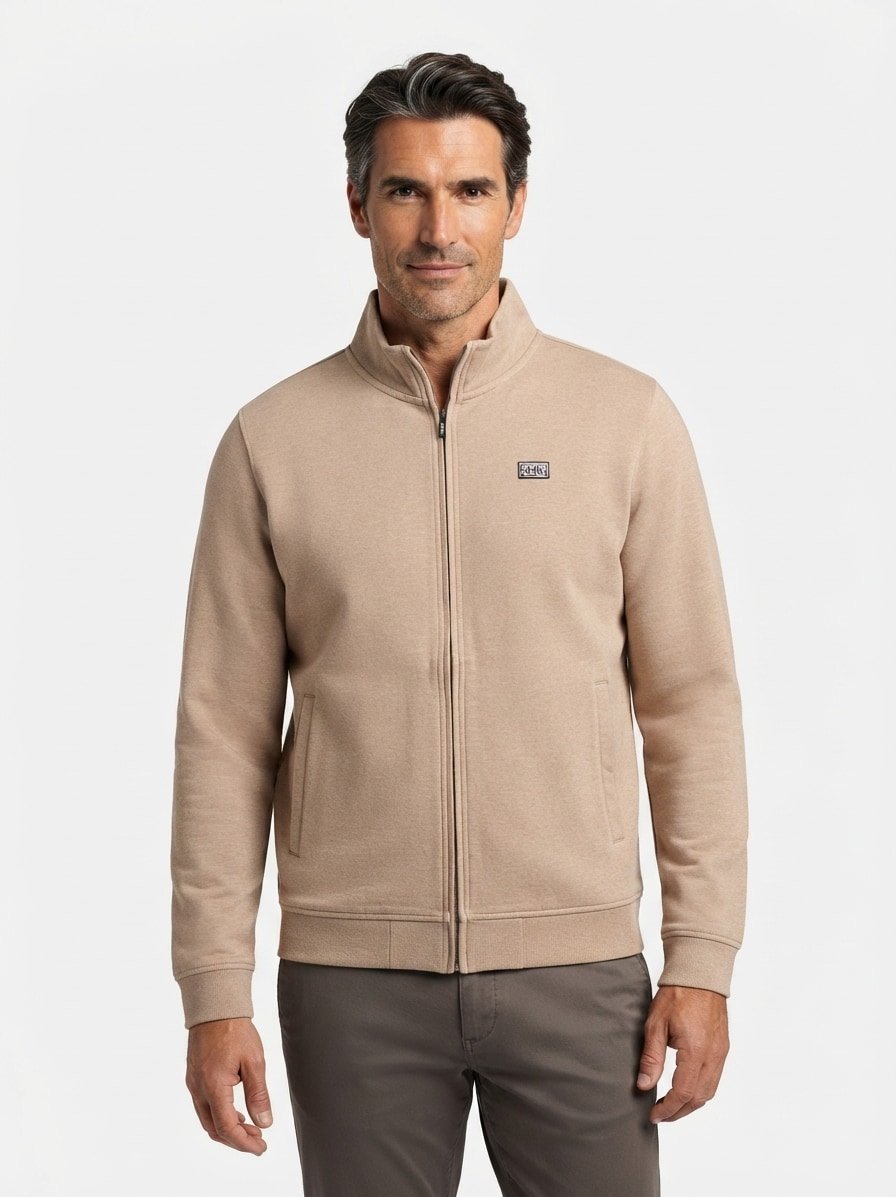 Sweatjacke, Baumwolle, beige melange