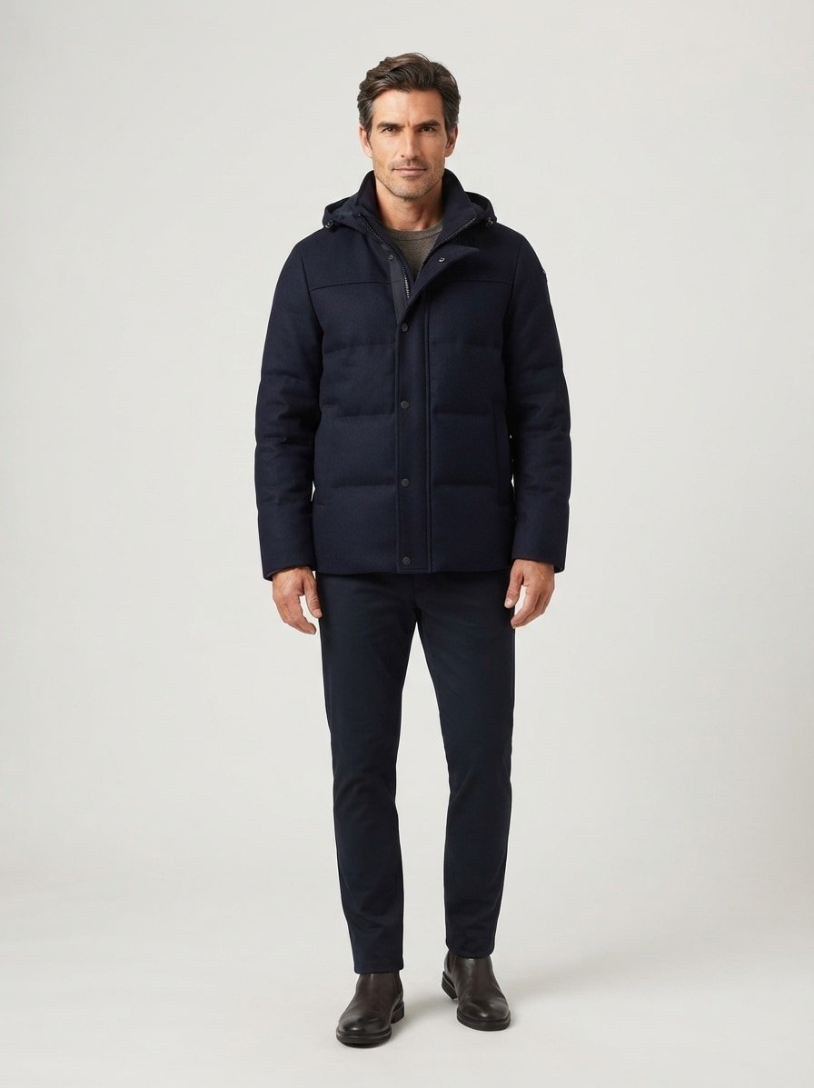Steppjacke, Wolle-Mikrofaser wasserabweisend, navy