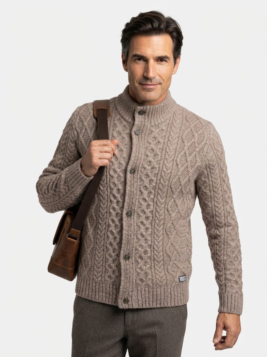Cardigan, Wolle, grau-braun meliert