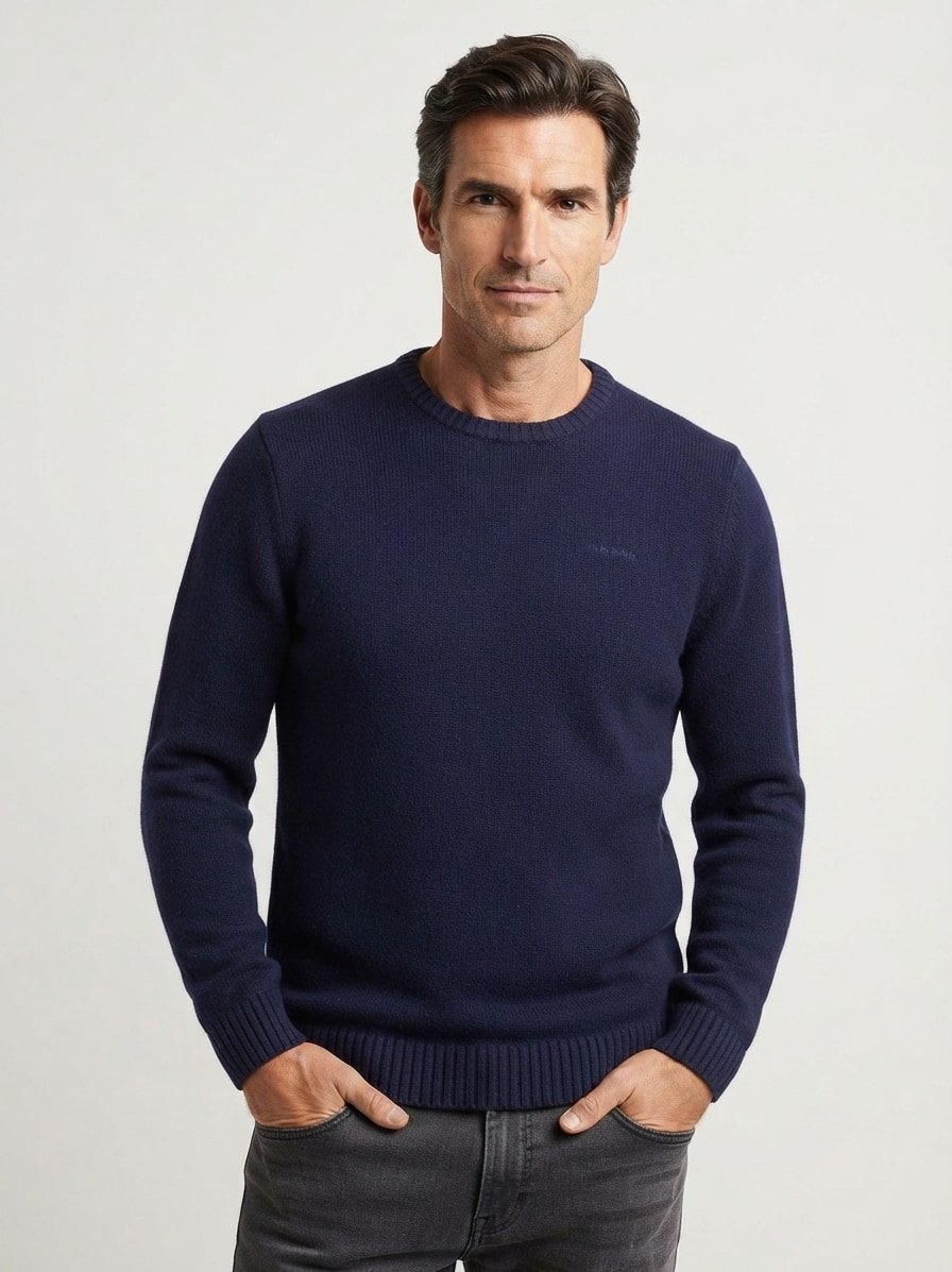 Pullover, Wollmischung, navy
