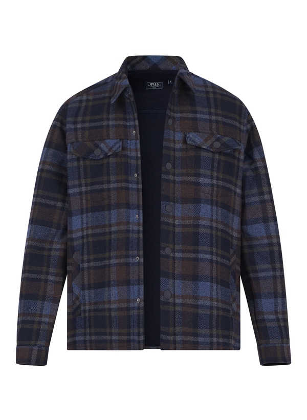 Overshirt, Wolle Mikrofaser, navy-braun kariert