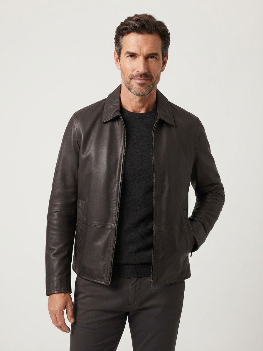 Lederjacke Kellan, Lammnappa, dunkelbraun
