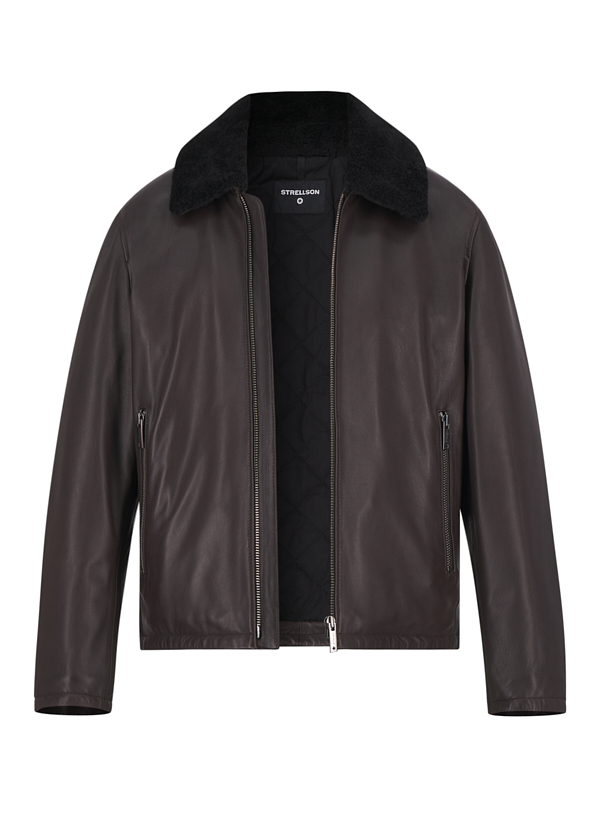 Lederjacke Monty, Lammnappa Echtfellkragen, dunkelbraun