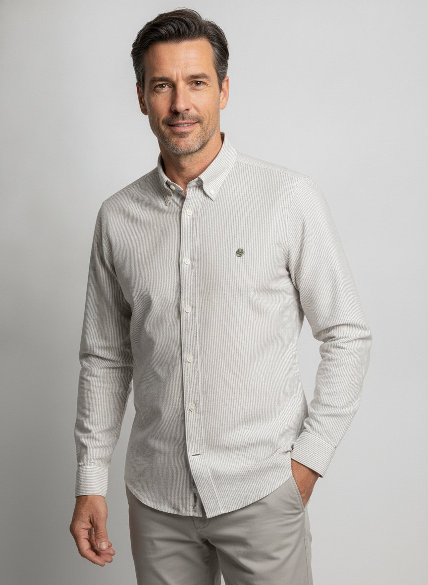 Hemd Liam, Regular, Oxford, Button-Down, grün-weiß gestreift