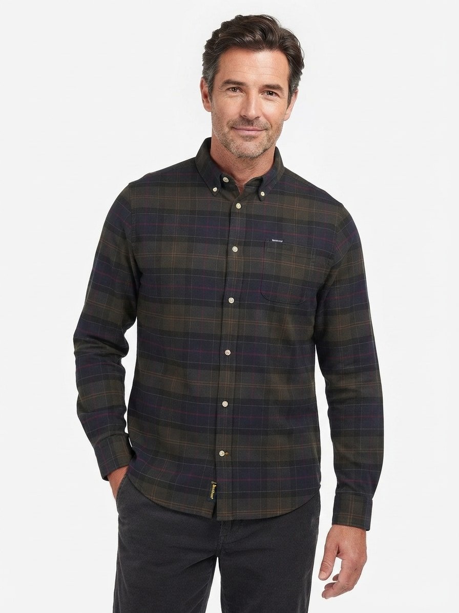 Hemd Kyleloch, Tailored Fit, Baumwolle, Button Down, grün-navy kariert