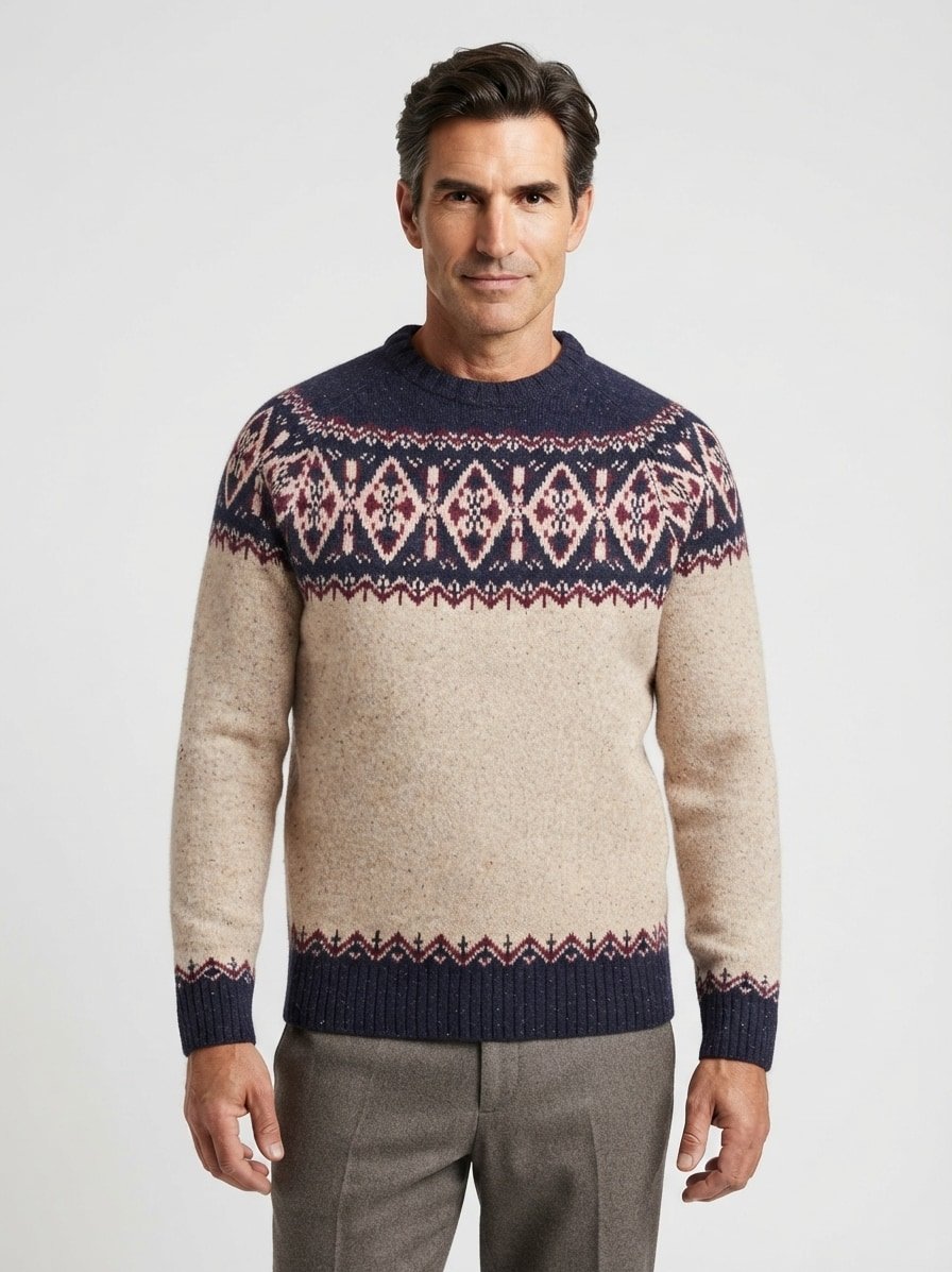 Pullover Tisbury, Woll-Mischung, navy-beige meliert