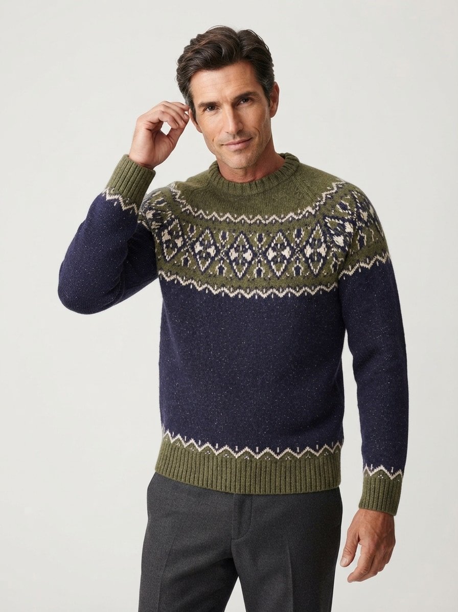 Pullover Tisbury, Woll-Mischung, navy-oliv meliert