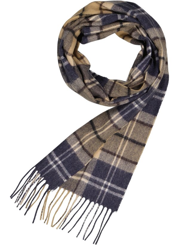 Schal, Lammwolle- Kaschmir, beige-navy kariert