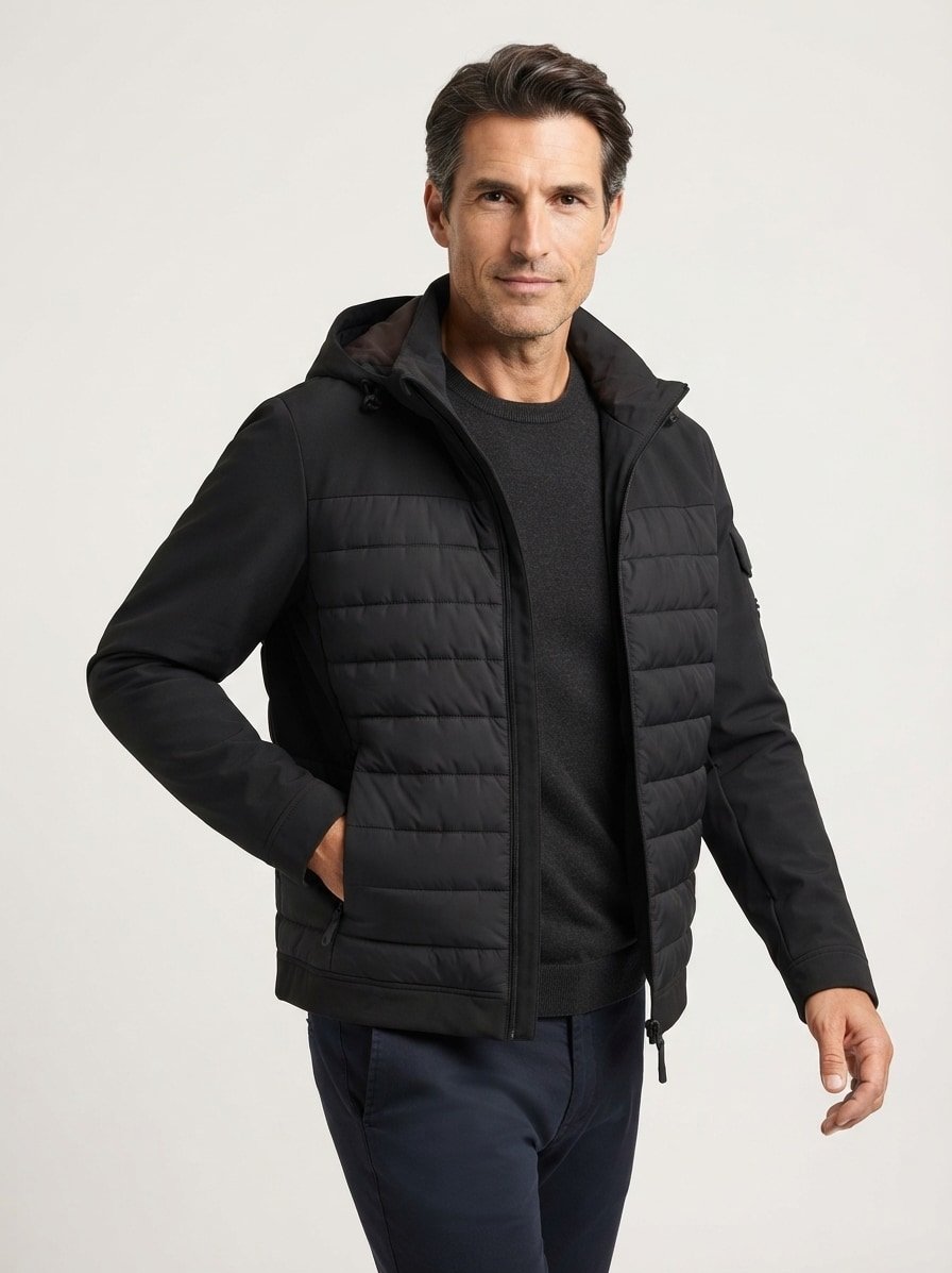 Steppjacke, Mikrofaser wasserabweisend, schwarz
