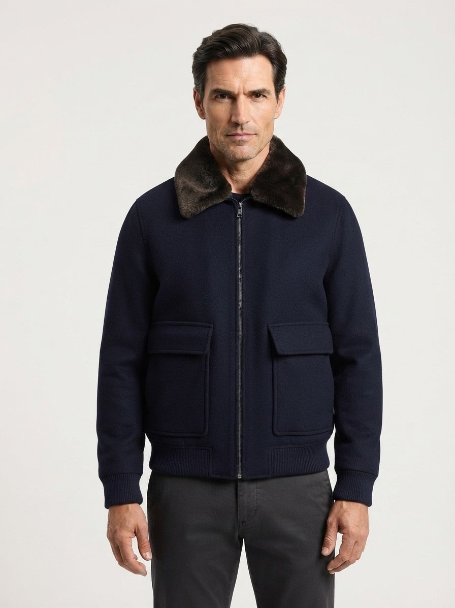 Blouson, Wolle Kunstpelz, marine