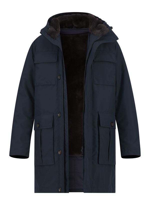2-in-1-Jacke, Mikrofaser wasserabweisend, Kunstfell, marine