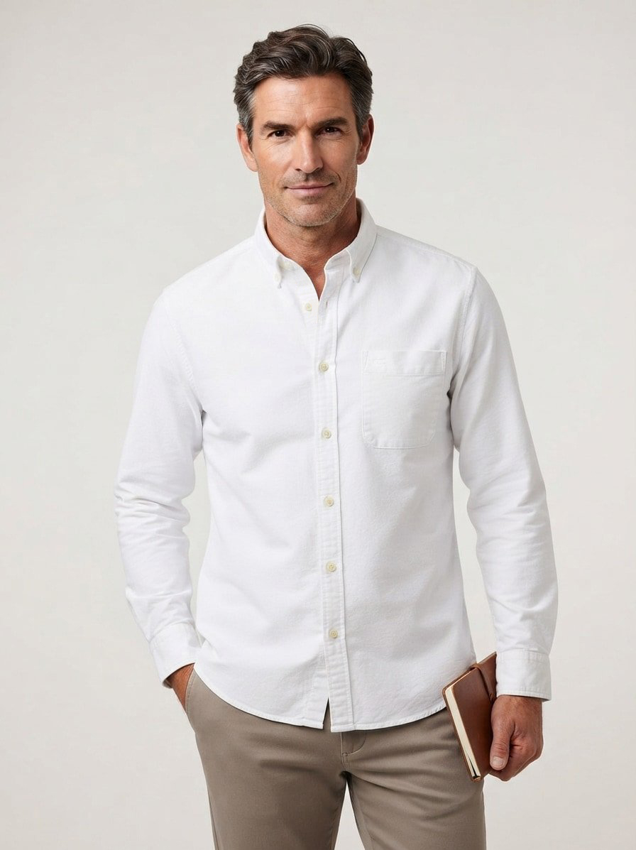 Hemd, Oxford, Button-Down, Brusttasche, weiß
