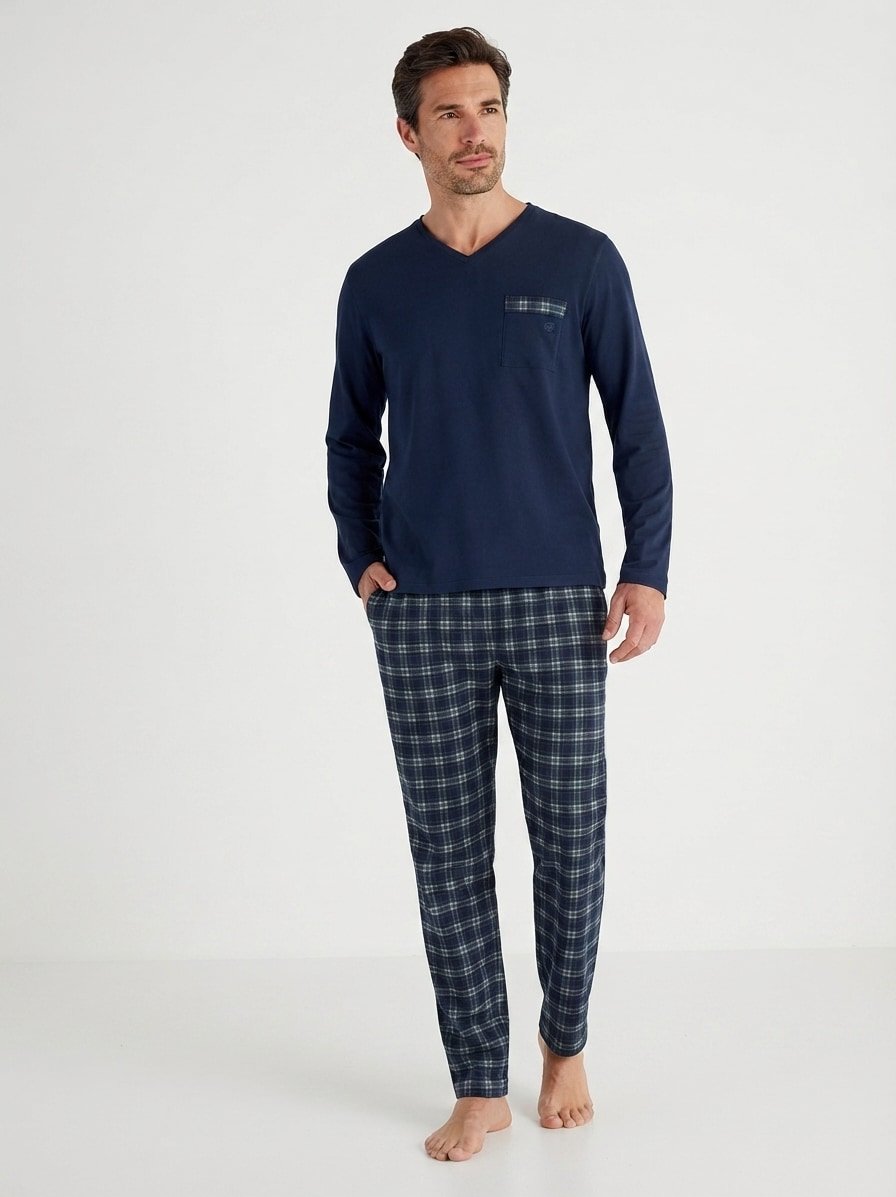 Pyjama Sid, Baumwolle, navy kariert