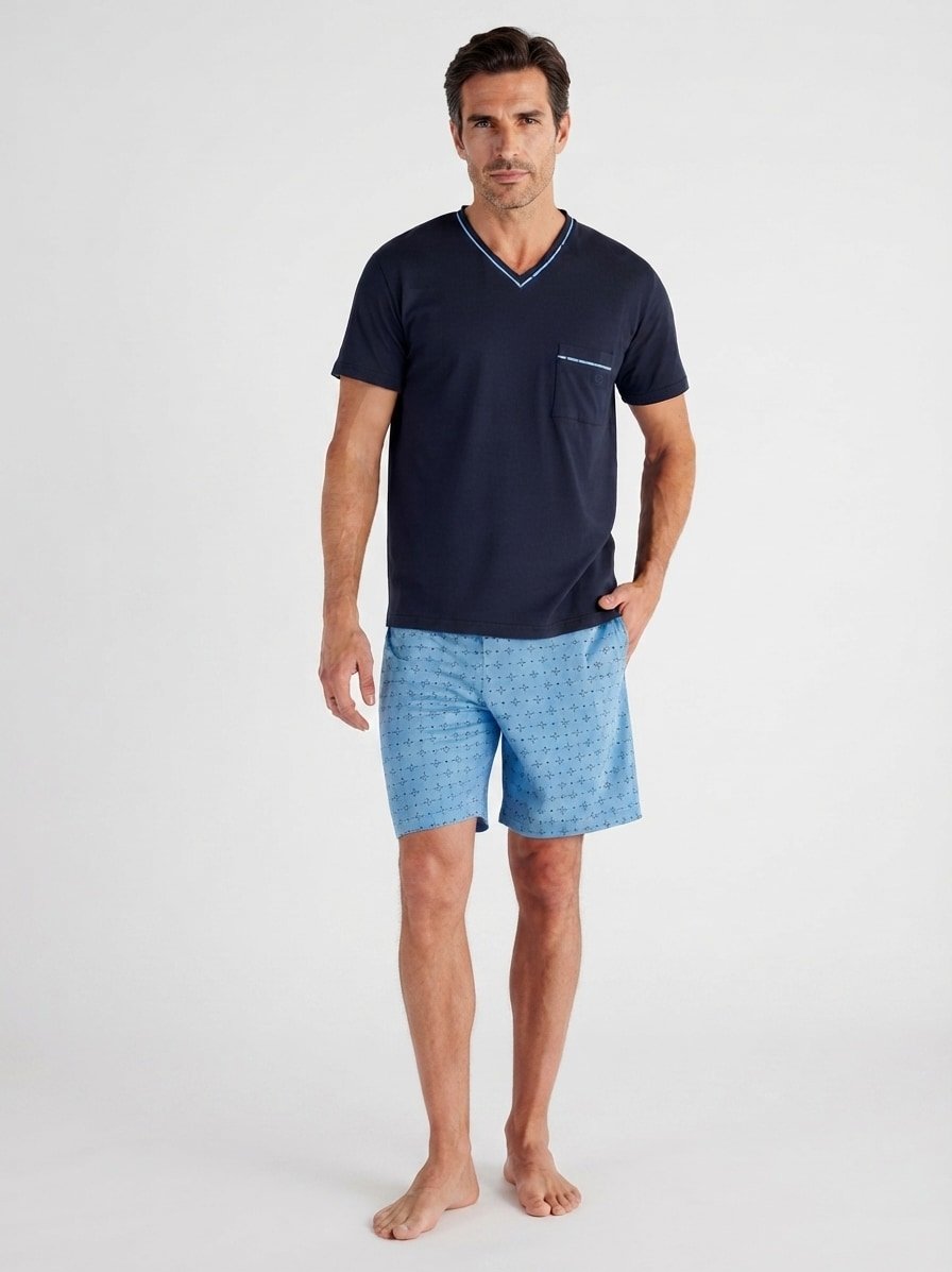 Pyjama Alan, Baumwoll-Jersey, blau gemustert