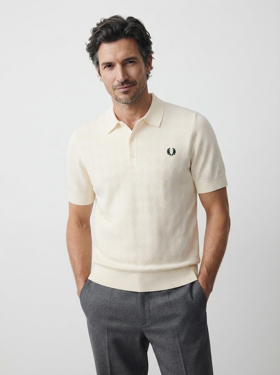 Polo-Shirt, Baumwoll-Strick, ecru strukturiert